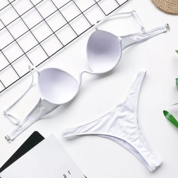 New White Underwire Bikini Set with High Cut Legs Swimsuit Size L - Picture 5 of 6